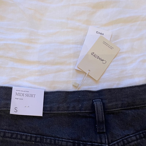 NWT Mango Calf Length, Midi, Black Denim Slit Skirt, Small - Picture 6 of 6